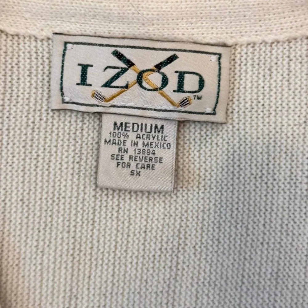 Vintage Izod Ivory Knit Cardigan Adult Size Medium Preppy Academia 80s 90s VTG